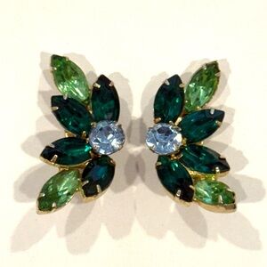 Vintage Green and Blue Gemstone clip on Earrings